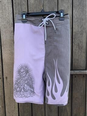 NWT Lost Enterprises Gray & Light Purple Flames Grim Reaper Board shorts 38 W